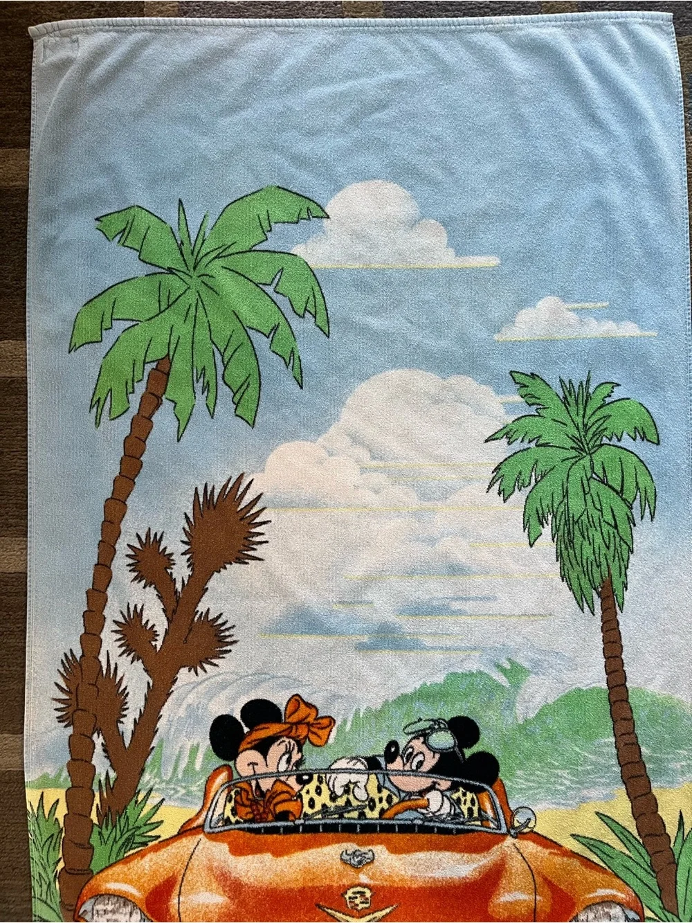 Vintage Florida Mickey Minnie Mouse Car Disney Exclusive Beach Towel 59